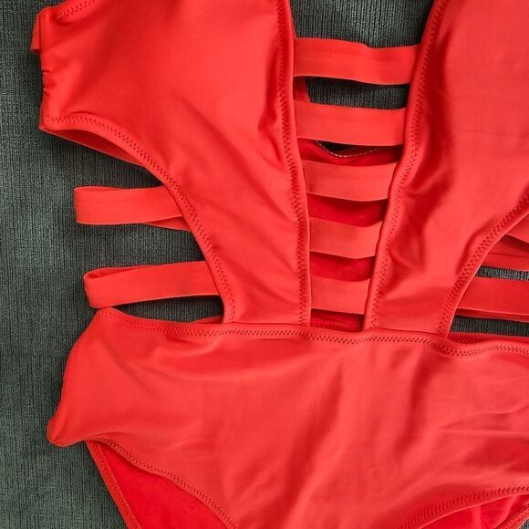 Tinibikini orange red strappy cut out one piece women's extra small XS swimsuit - Picture 4 of 11